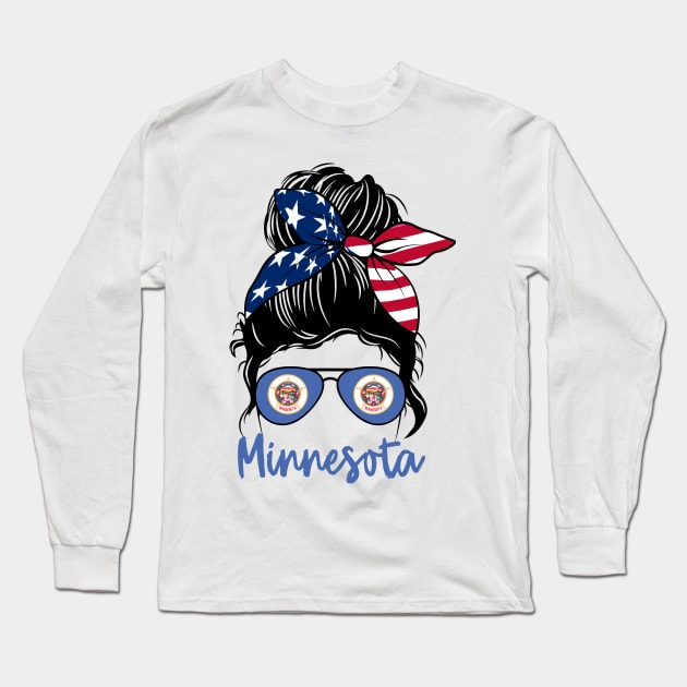 Minnesota girl Messy bun , American Girl , Minnesota Flag Long Sleeve T-Shirt by JayD World